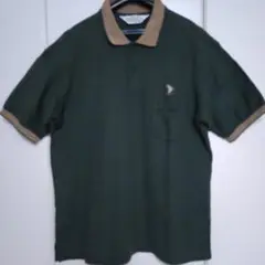 タラスブルバ 半袖ポロシャツ ダークグリーン ベージュ襟 XL 胸ポケット付き