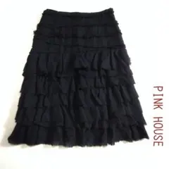 PINK HOUSE ピンクハウス●ウールモヘヤ 段々ティアードフリルスカート黒