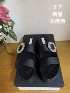 【新品】ユナイテッドアローズ サテンビジュー サンダル ブラック