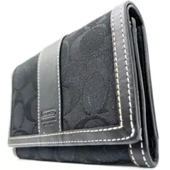 【美品】COACH 二つ折り財布　シグネチャー　キャンバス　レザー　ブラック