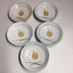 P-965九谷焼風月うさぎ 足付き小皿5点