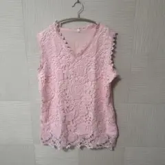 ピンク 花柄レース ノースリーブ 1XL
