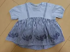 フレンチアミング 重ね着風半袖Tシャツ 水色ストライプ 90