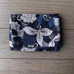 未使用）ポケットティッシュケース レース 花柄 刺繍 紺×薄ピンク