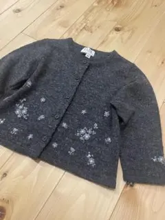 ELLE ダークグレー 花柄刺繍 カーディガン