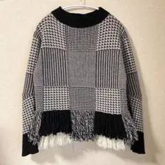 希少 美品 sacai ボールチェーンフリンジニット スタッズ 千鳥格子