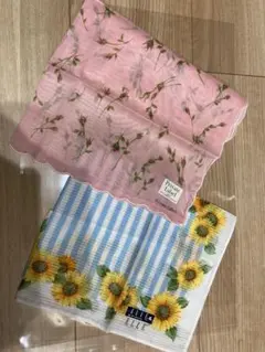 ハンカチELLE ひまわりの絵、プライベートレーベル　花柄、ピンク新品未使用品❗️