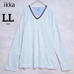 【イッカ】メンズ 長袖Tシャツ LL 合皮 Vネック ライトグレー
