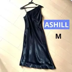 美品 ASHILL ブラック ロングドレス　光沢 ビジュー　アシンメトリー M