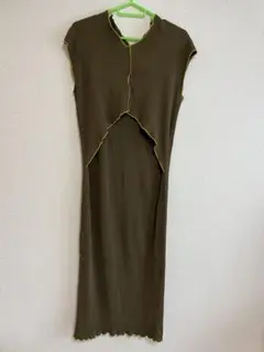 パールズ ワンピース 産前産後 授乳服 カーキ＆ブラック