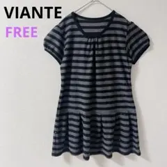 【ビアンテ】VIANTE　半袖チュニック パフスリーブ　ボーダー　スパンコール