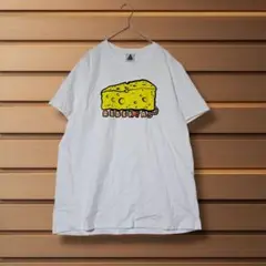 4【rebertas】チーズ ネズミ 手 ユニーク 半袖 Tシャツ 白 L