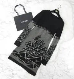 CHANEL シャネル 透け感あり ウール 切り替え ココボタン ワンピース