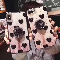 黒ハート iPhone7/8/SE2/SE3ケース　リング付き