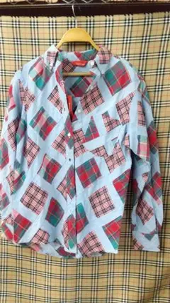 876 Romantic Mocha 新品長袖パッチワークシャツ