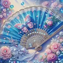 ダイヤモンドアート　華やかな青の扇子　クリスタル　30×30 製作ツール付き