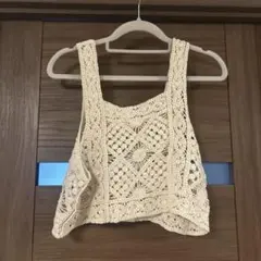 アイボリー レース編み ノースリーブ
