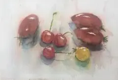 透明水彩　さくらんぼとトマト　原画