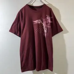 T-507 Hurley バーガンディ プリント Tシャツ Mサイズ
