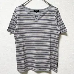 COMME CA ISM　ボーダー Tシャツ フリーサイズ グレー系　綿100%
