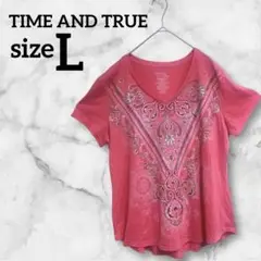 TIME AND TRUE【L】Tシャツ 半袖 ピンク ペイズリー柄 海外古着
