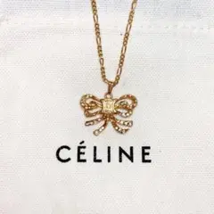 希少 CELINE オールドセリーヌ チェーンネックレス リボン ブラゾン
