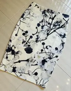 新品インポート美ラインモノトーン花柄ボタニカル白黒ストレッチ和柄SXS着物風