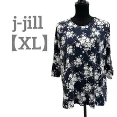 匿名配送✨j-jill 【XL】花柄トップス ネイビー 7分袖 オーバーサイズ