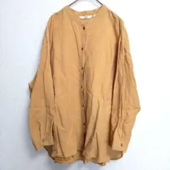【UNIQLO】ノーカラーシャツ(XL)麻36％ 麻混 ブラウス トップス