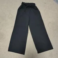 ストライプ ネイビー紺　S　36サイズ ワイドパンツ 調整ストラップ付き