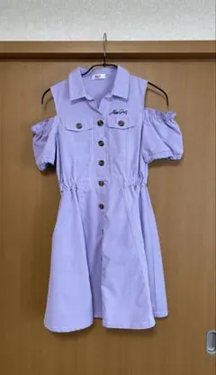 美品　ALGY オフショルダー ラベンダー シャツワンピース S 140 150