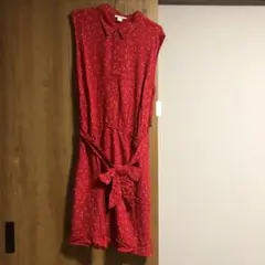 シャツ ワンピース ウーブン ノースリーブ レディース　レッド