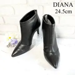 【美品✨】DIANA ショートブーツ 黒 ポインテッドトゥ ピンヒール レザー