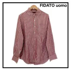 FIDATO uomo　ストライプ　シャツ　長袖　メンズ　コットン　レッド　L