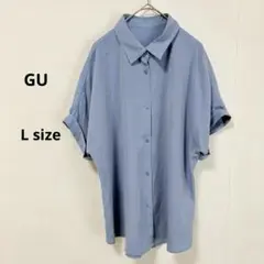 ジーユー GU ドレープシャツ　L ブルー　半袖　ロールアップ　ラグランスリーブ