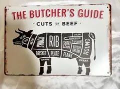 ブリキ看板 ブッチャーガイド　インテリア 牛ビーフ 焼肉ステーキ アメリカン雑貨
