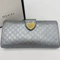 【美品】グッチ マイクロシマ ハート クレスト Wホック シルバー レザー
