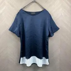◇GALLORIA ギャローリア◇上質カットソー　Vネック半袖　ツートンカラー