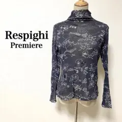 レスピーギ 長袖シアーシャツ ハイネック 薄手 総柄 グレー Mサイズ