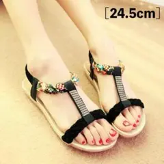 ★フラットサンダル♪ ブラック 【24.5cm】