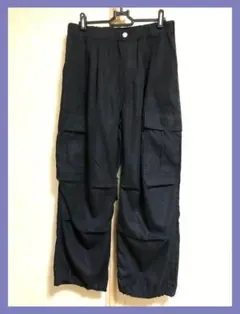 ☆超美品☆スタイルアップ♪イージーワイドパラシュートカーゴパンツ黒M☆