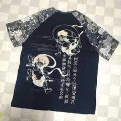 新品 和柄風神雷神ラグランTシャツ 花柄 和彫り 4L 大きいサイズ ポケット付