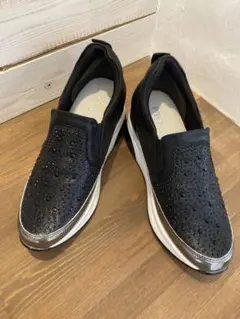 MUUM ムーム厚底 インヒール スリッポン BLK ビジュー付きＬ