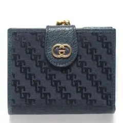 【ヴィンテージ】グッチ GG ロゴ ネイビー キスロック 二つ折り財布 イタリー