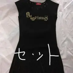 ✨黒フレンチ袖トップス&ブラウン花柄ストレッチスカートセット売り✨