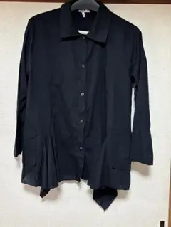 黒 ロングシャツ フレア裾 2ポケット
