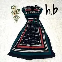 【美品】h.b ワンピース グリーン ドット ゆったり感 希少柄 綿100%