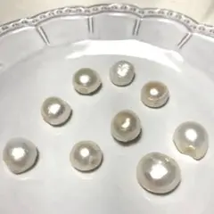 未使用　淡水パール　バロックパール　ハンドメイドパーツ　9個　貫通穴開き　本真珠