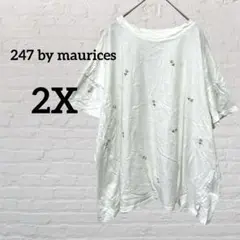 247 by maurices 【2X】 刺繍入りTシャツ 白 ホワイト