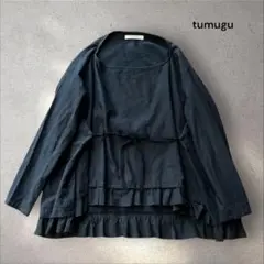 tsumug ツムグ 裾フリル コットン プルオーバーブラウス Fサイズ グレー
